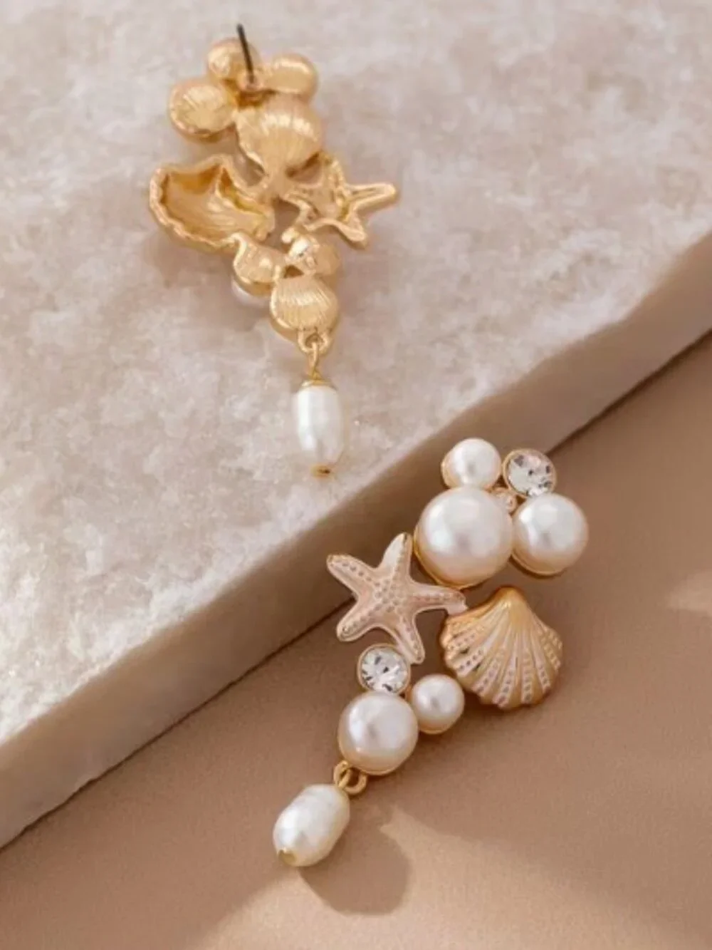 Bohemian Style Faux Pearl Starfish Shell Dangle Earrings